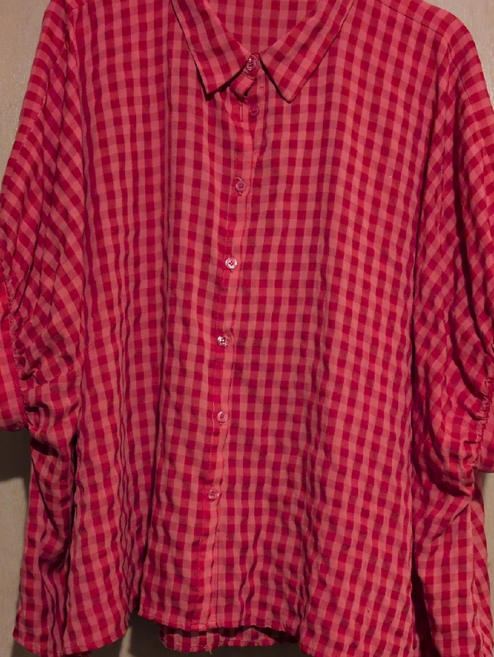 Casual Red Gingham Button-Front Shirt